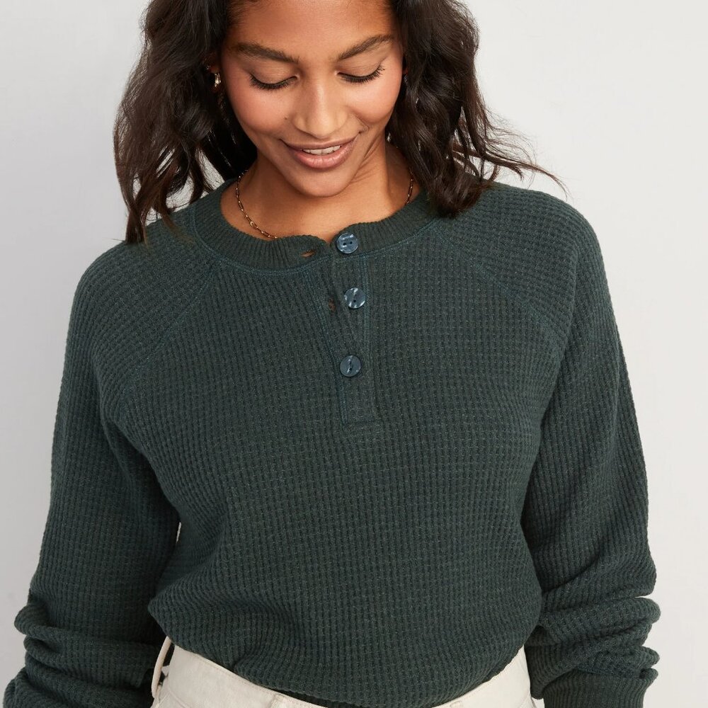 Old Navy Black Waffle-Knit Henley – Size XL (New with Tags)